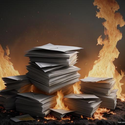 An image of several piles of letters surrounded by flames